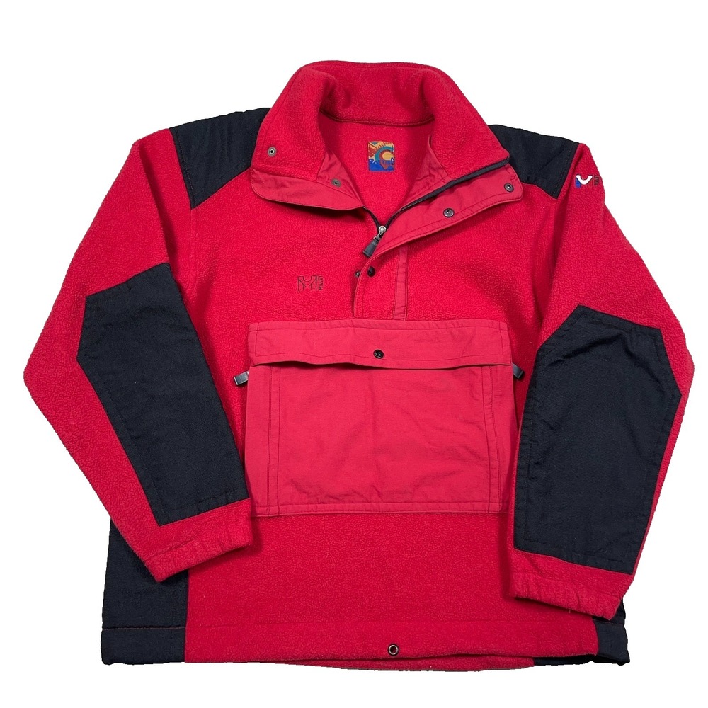 Vintage Millet Sweater Men Medium Red‎ Black Fleece Pullover Anorak Polartec 90s